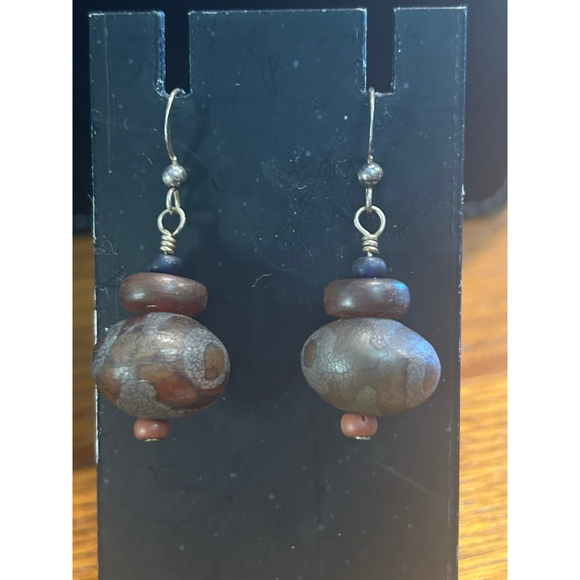 Women's artisan trading bead style Necklace & Earrings Set, OS, Brown & Blue - Picture 3 of 5